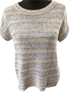 Cable & Gauge Light Blue/Grey Striped Short Sleeve Scoop Neck Sweater (S)